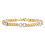 14K Tri-color Polished and Textured 5.0mm Infinity Link 7.5 inch Bracelet