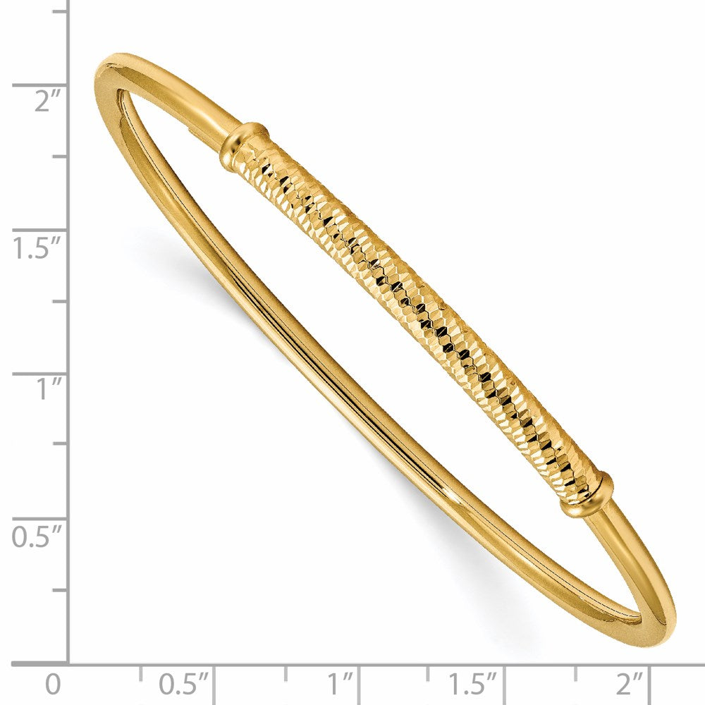 14K Polished & Textured Bar Pull Apart Flexible Bangle