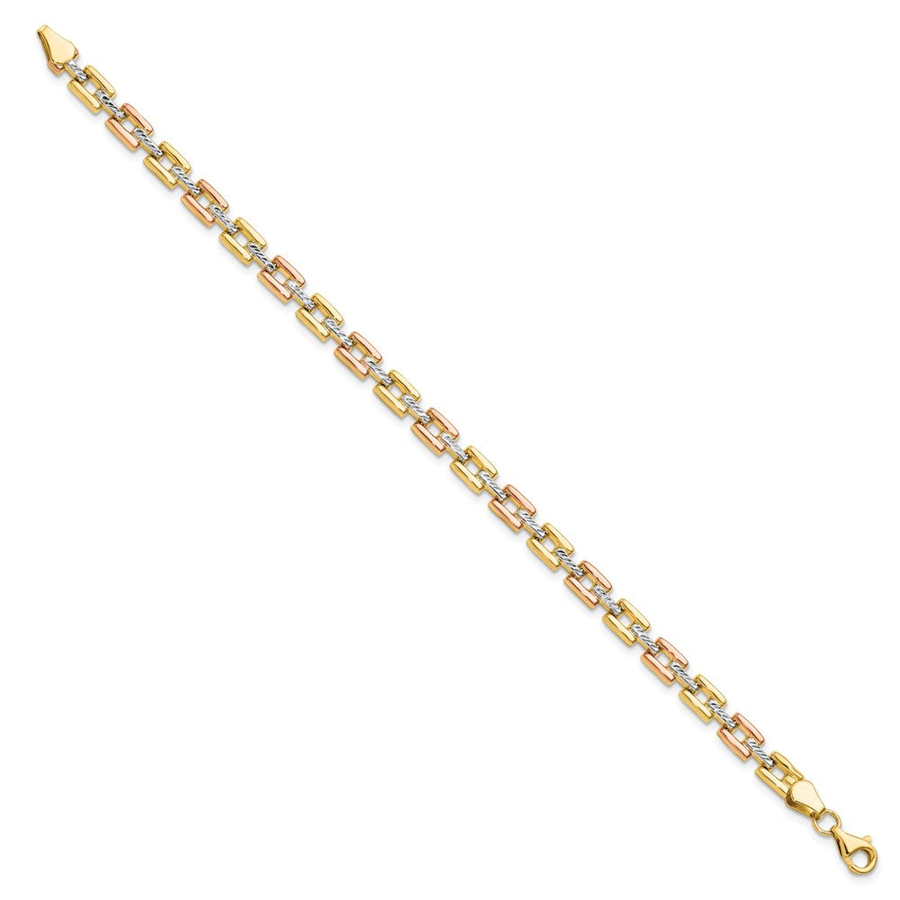 14K with White and Rose Rhodium 5.0mm Diamond-cut Fancy 7.25 inch Bracelet