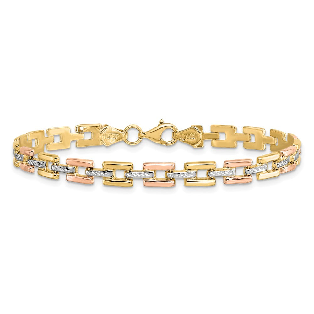 14K with White and Rose Rhodium 5.0mm Diamond-cut Fancy 7.25 inch Bracelet