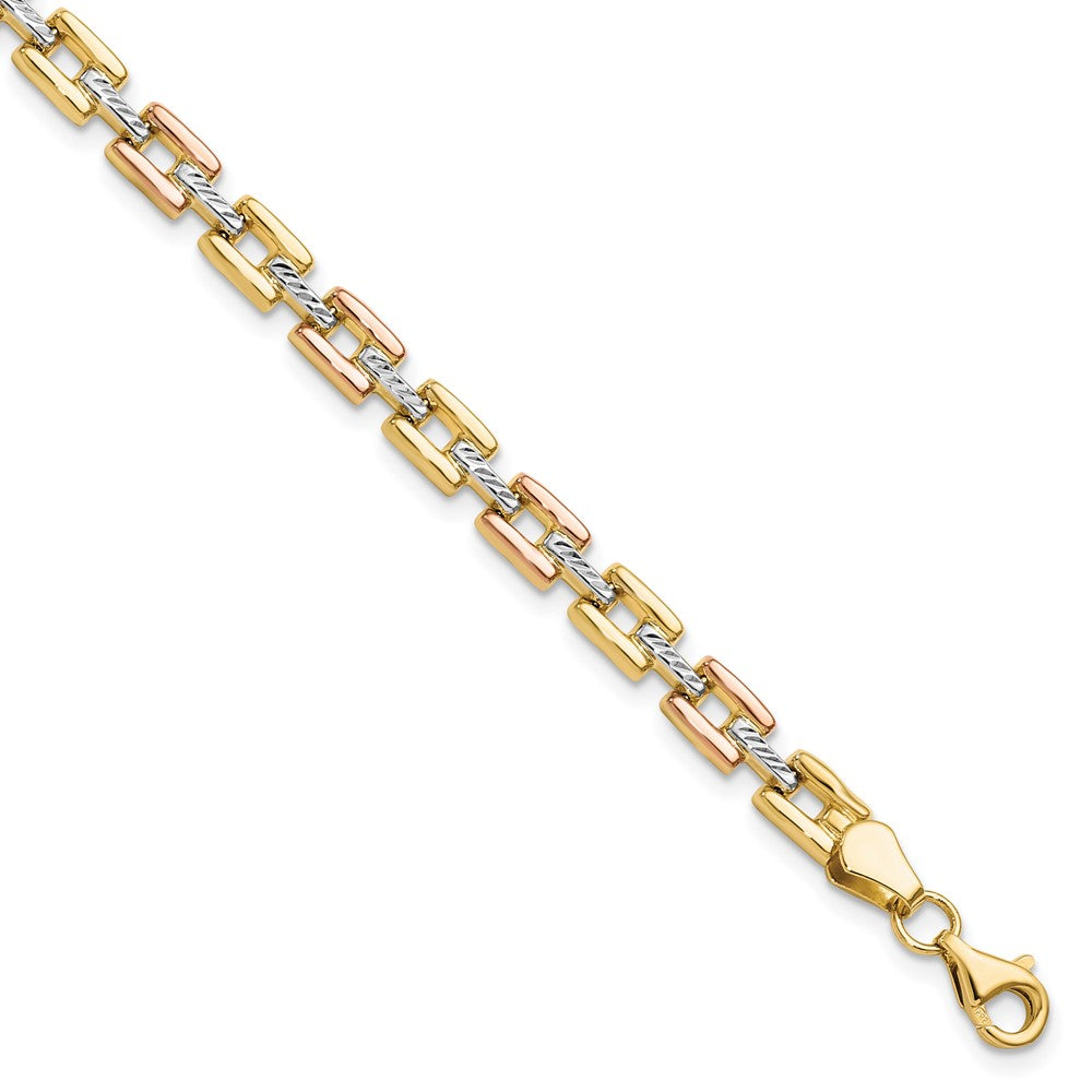 14K with White and Rose Rhodium 5.0mm Diamond-cut Fancy 7.25 inch Bracelet