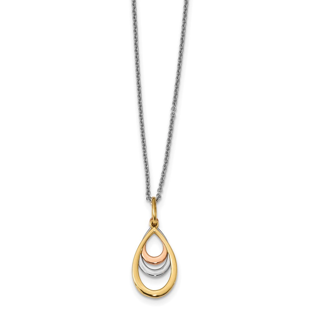 14K Two-tone with White Rhodium Polished Teardrop Pendant