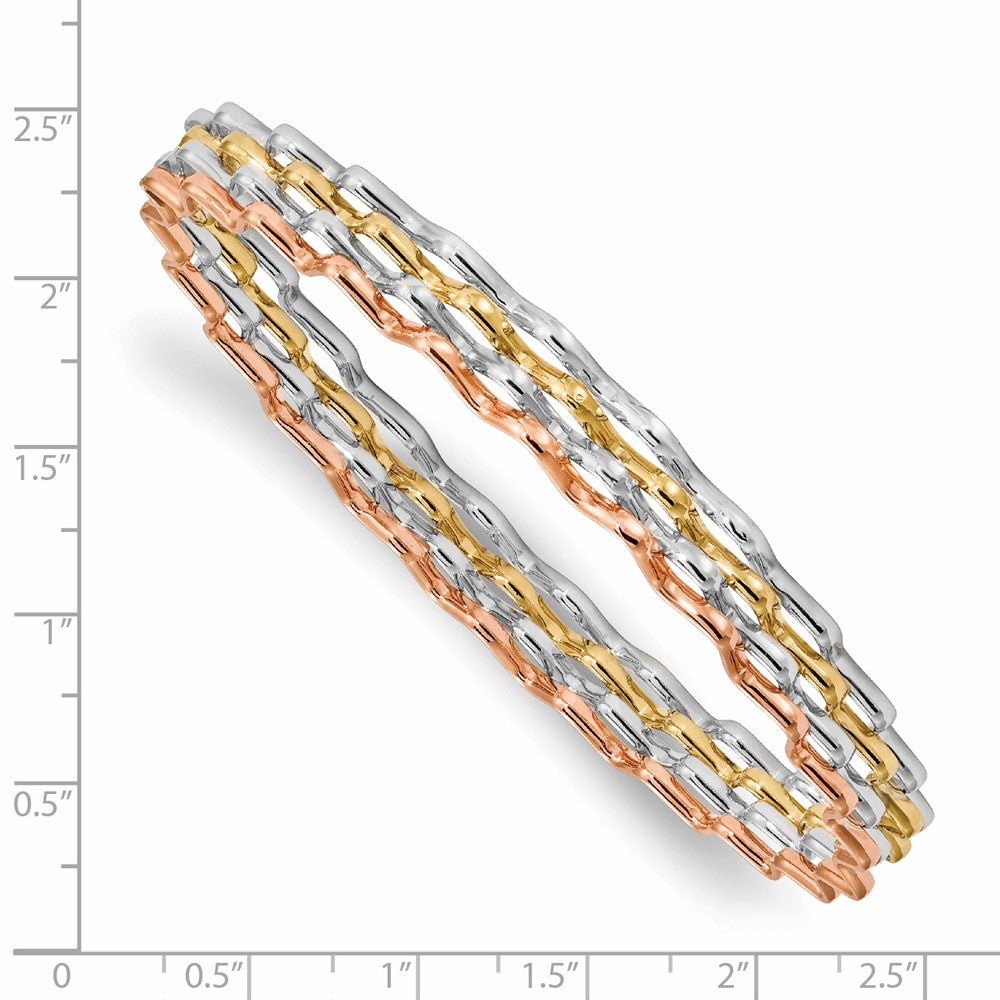 14K Tri-color Polished 4 Wavy Slip-On Bangle