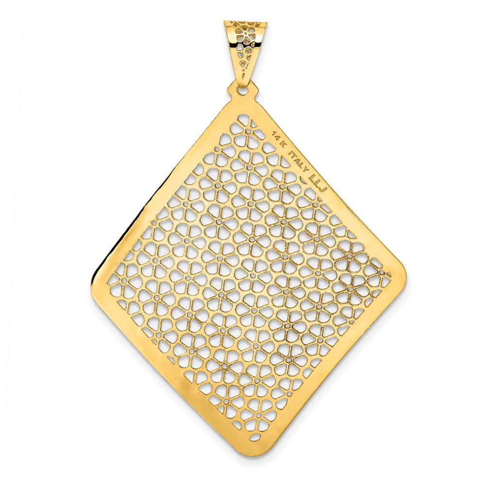 14K w/Rhodium Polished Floral Cut-out Pendant