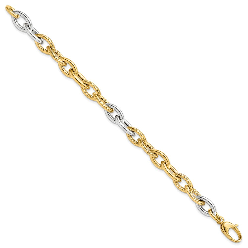 14K Two-tone Polished 8.0mm Fancy Link 7.5 inch Bracelet