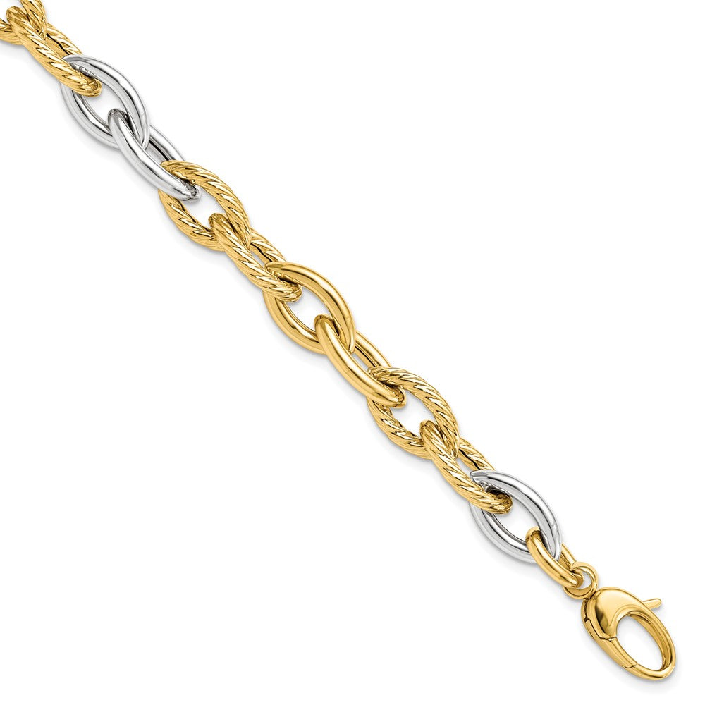 14K Two-tone Polished 8.0mm Fancy Link 7.5 inch Bracelet