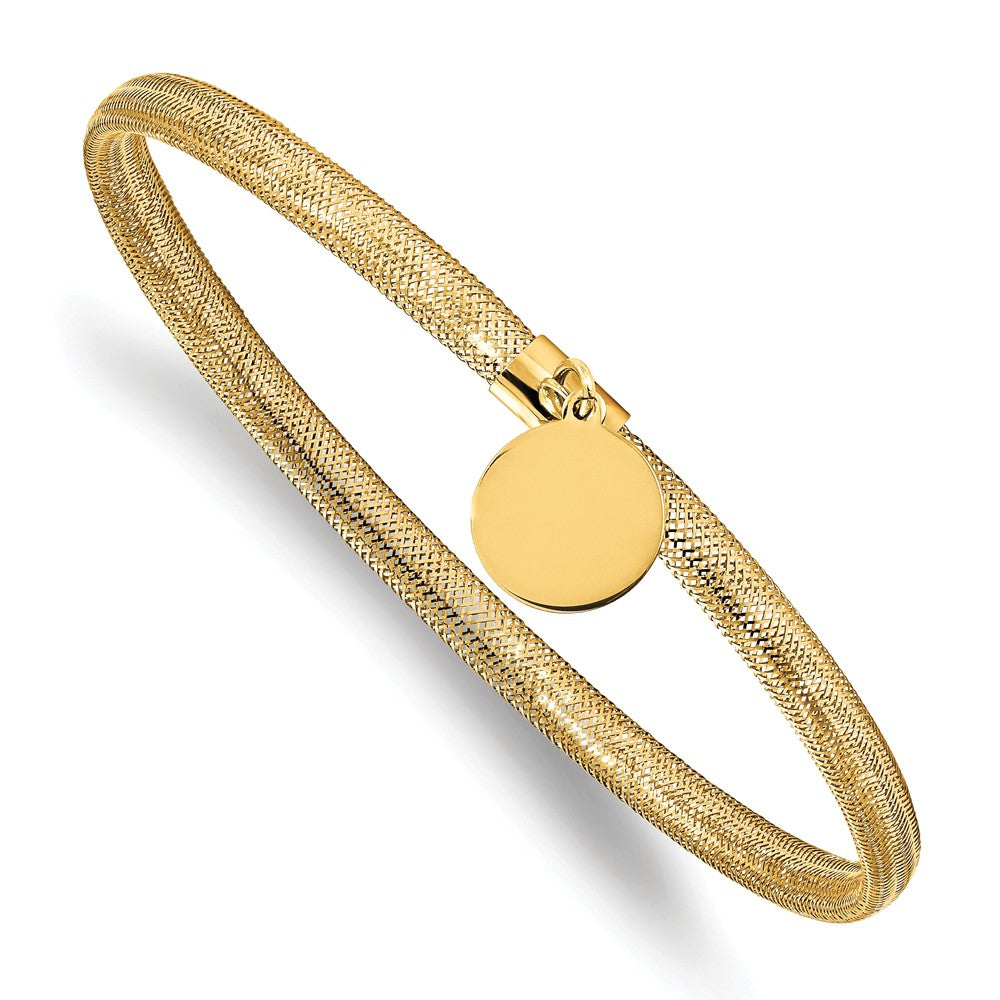 14K Stretch Mesh with Dangle Circle Charm Bracelet