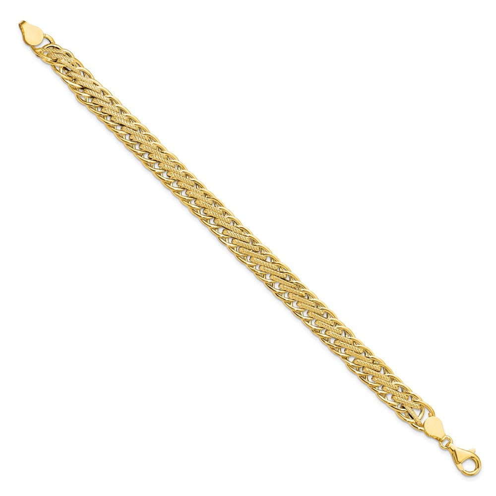 14K Polished and Textured Fancy Link7.75 inch Bracelet