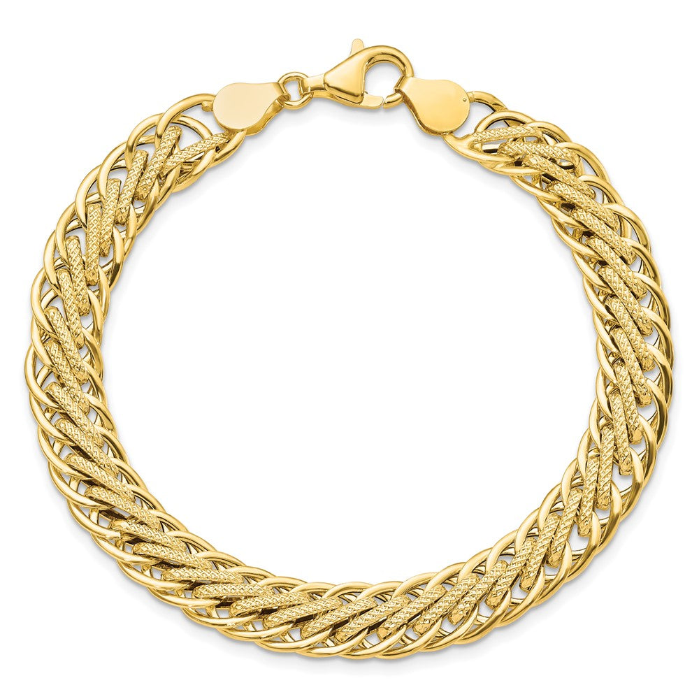 14K Polished and Textured Fancy Link7.75 inch Bracelet