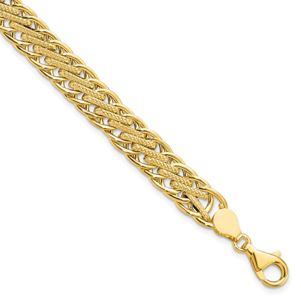 14K Polished and Textured Fancy Link7.75 inch Bracelet