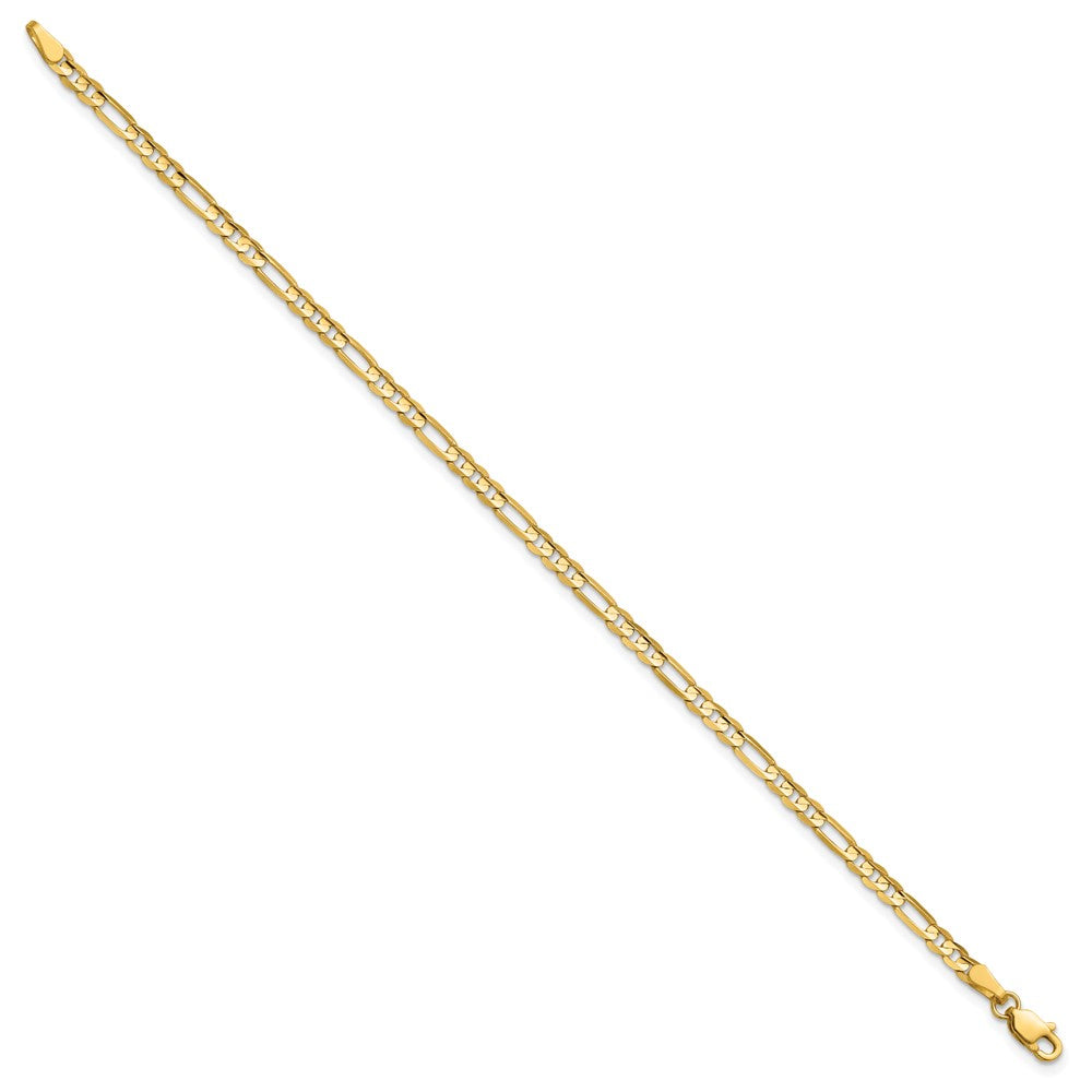 14K 3mm Concave Open Figaro with Lobster Clasp Bracelet