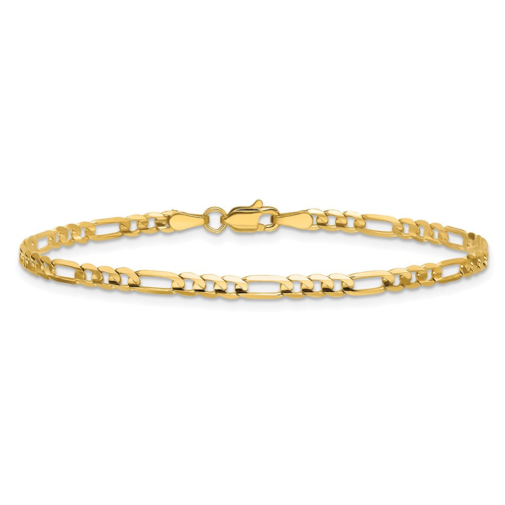 14K 3mm Concave Open Figaro with Lobster Clasp Bracelet