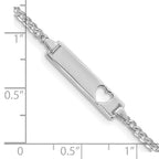 14k White Gold Polished Solid Chain/Solid Plate Curb Link Cut-out Heart 20x5mm Plate 7 inch ID Bracelet