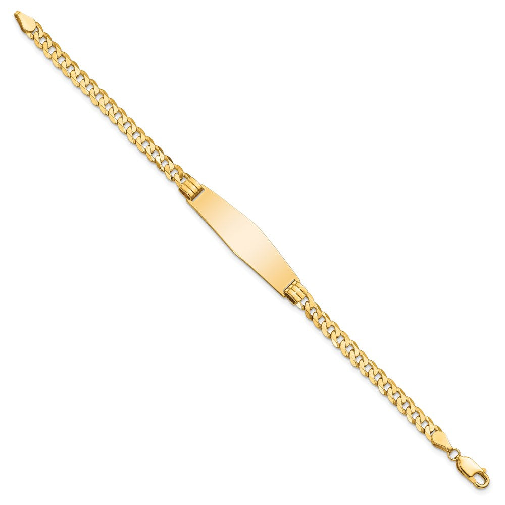 14k Polished Solid Chain/Solid Plate Curb Link Soft Diamond Shape 33x10mm Plate 7 inch ID Bracelet