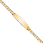 14k Polished Solid Chain/Solid Plate Curb Link Soft Diamond Shape 33x10mm Plate 8 inch ID Bracelet