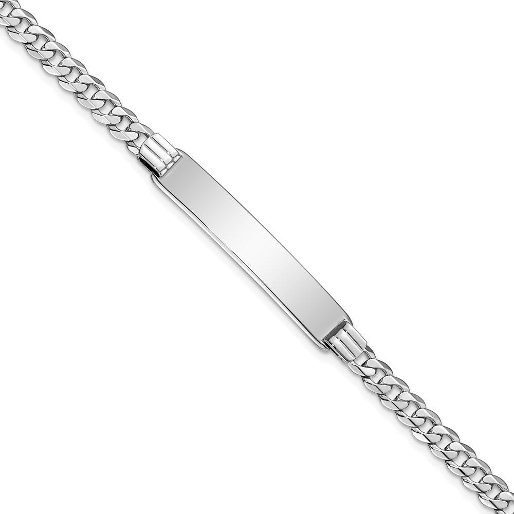 14k White Gold Polished Solid Chain/Solid Plate Flat Curb Link 33.5x7mm Plate 7 inch ID Bracelet