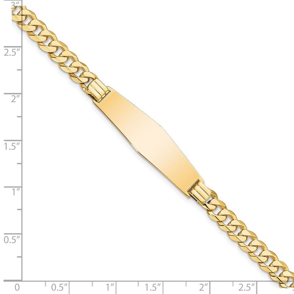 14k Polished Solid Chain/Solid Plate Curb Link Soft Diamond Shape 33x10mm Plate 8 inch ID Bracelet