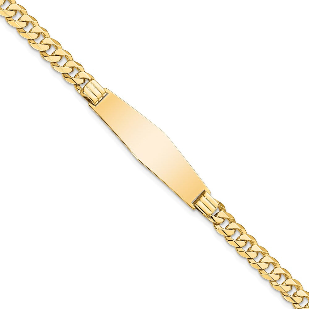 14k Polished Solid Chain/Solid Plate Curb Link Soft Diamond Shape 33x10mm Plate 8 inch ID Bracelet