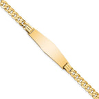 14k Polished Solid Chain/Solid Plate Curb Link Soft Diamond Shape 37.5x10mm Plate 8 inch ID Bracelet