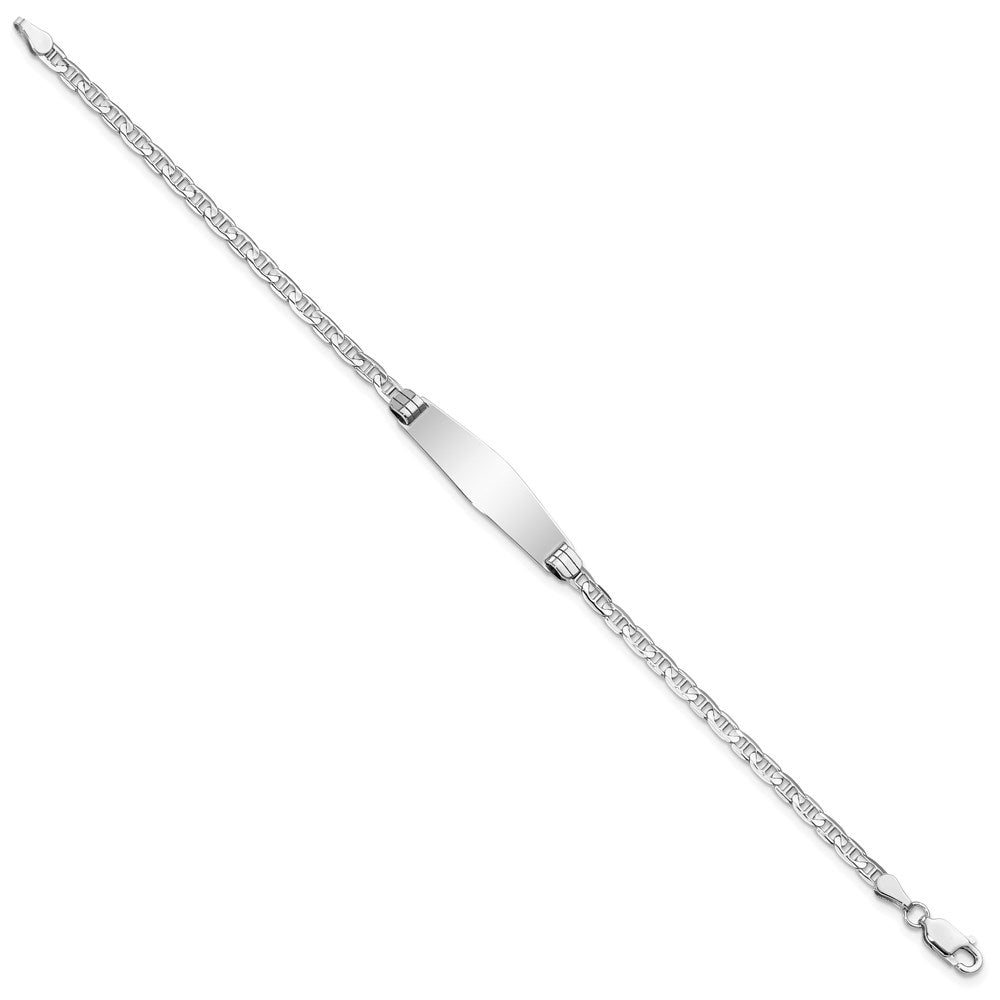 14k White Gold Polished Solid Chain/Solid Plate Anchor Link Soft Diamond Shape 25.5x7.5mm Plate 8 inch ID Bracelet