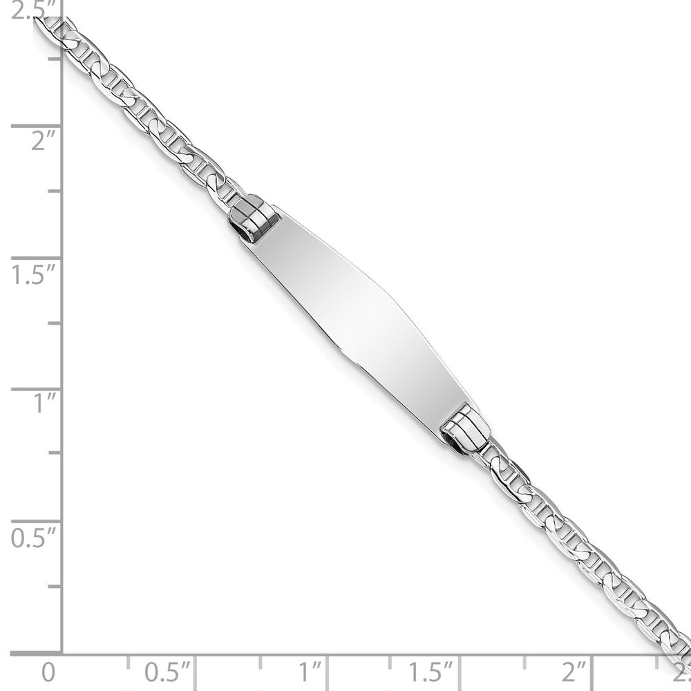 14k White Gold Polished Solid Chain/Solid Plate Anchor Link Soft Diamond Shape 25.5x7.5mm Plate 7 inch ID Bracelet