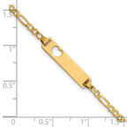 14k Polished Solid Chain/Solid Plate Figaro Link Cut-out Heart 20x5mm Plate 7 inch ID Bracelet