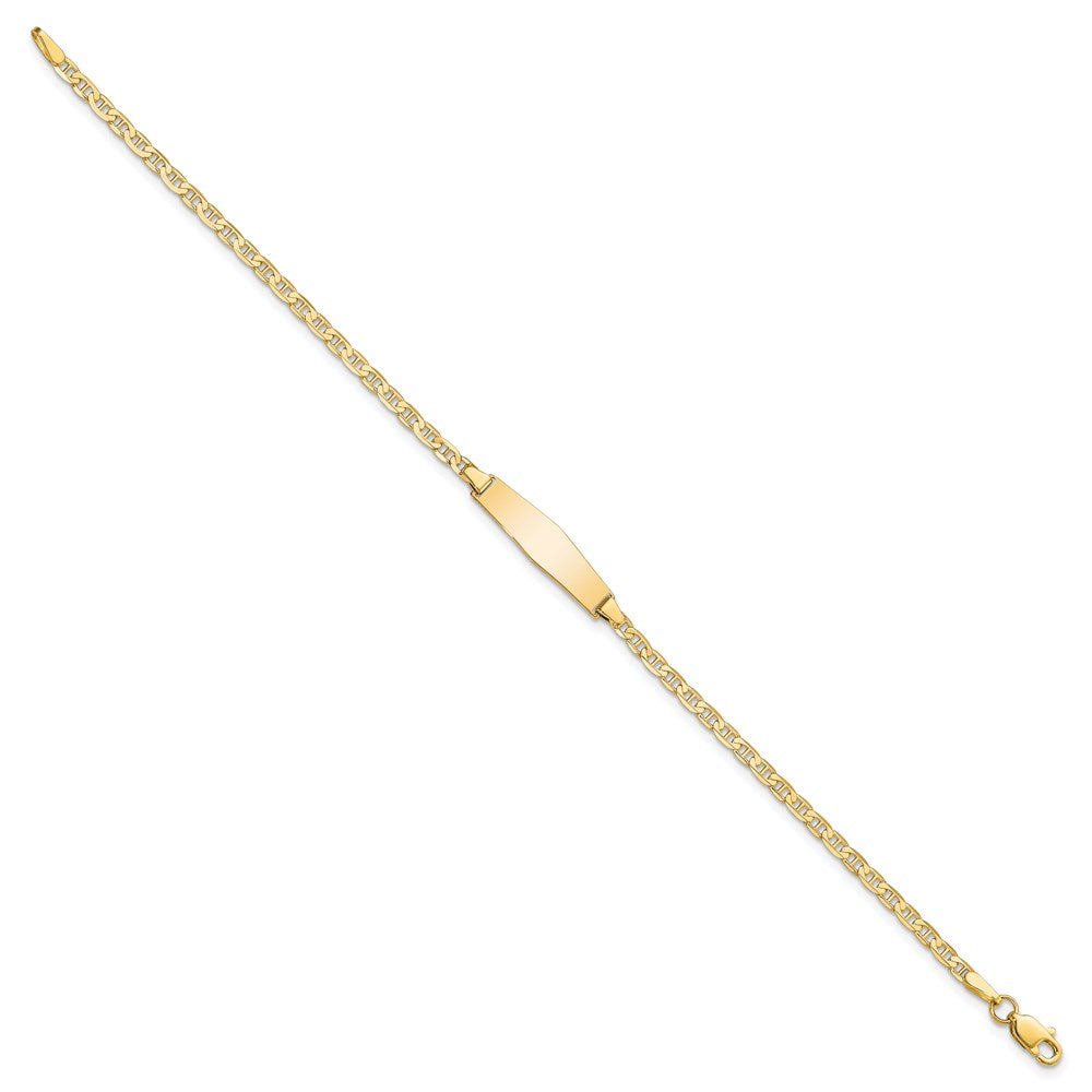 14k Polished Solid Chain/Solid Plate Flat Anchor Link Soft Diamond Shape 19.5x5.2mm Plate 7 inch ID Bracelet