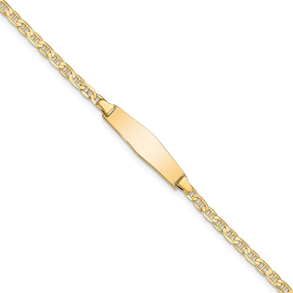14k Polished Solid Chain/Solid Plate Flat Anchor Link Soft Diamond Shape 19.5x5.2mm Plate 7 inch ID Bracelet
