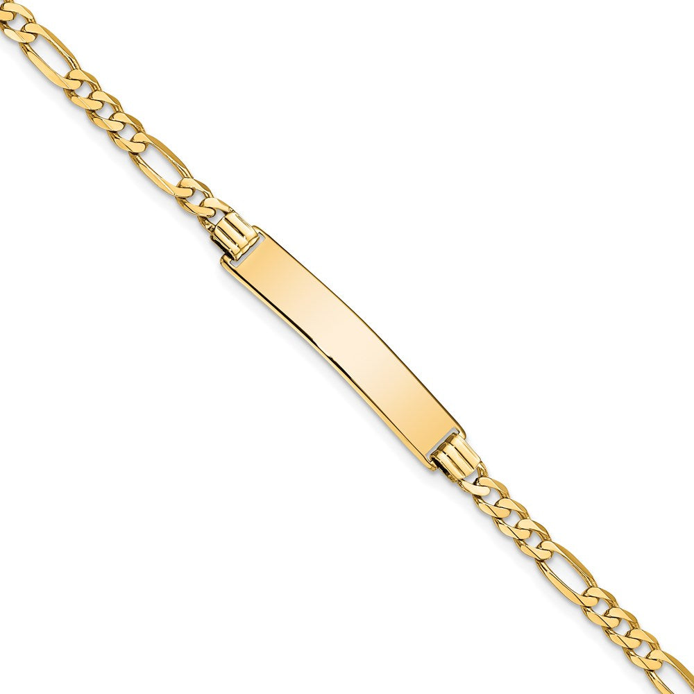 14k Polished Solid Chain/Solid Plate Flat Figaro Link  32.5x6.2mm Plate 8 inch ID Bracelet