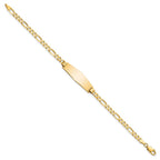 14k Polished Solid Chain/Solid Plate Flat Figaro Link Soft Diamond Shape 28x9.5mm Plate 7 inch ID Bracelet