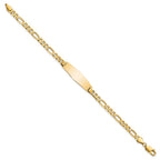 14k Polished Solid Chain/Solid Plate Flat Figaro Link Soft Diamond Shape 28x9.5mm Plate 7 inch ID Bracelet