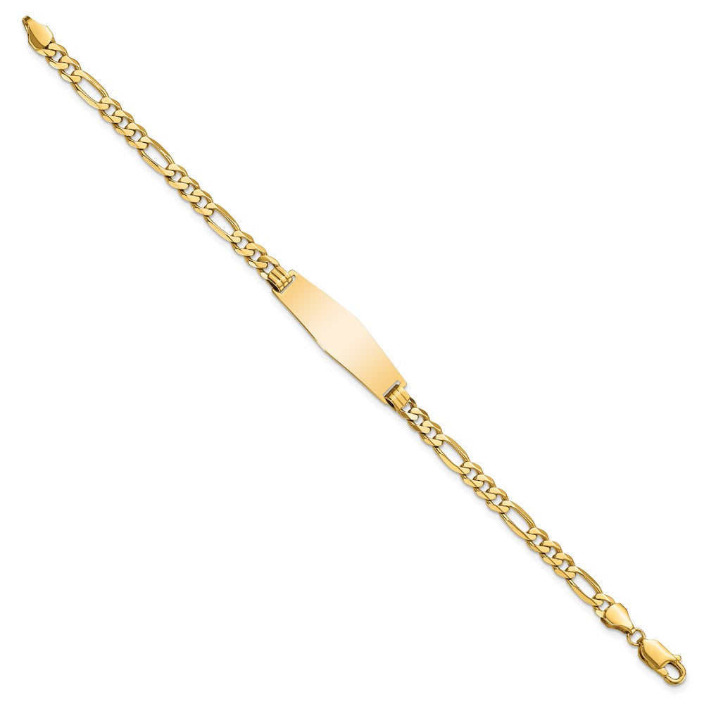 14k Polished Solid Chain/Solid Plate Flat Figaro Link Soft Diamond Shape 28x9.5mm Plate 8 inch ID Bracelet
