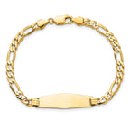 14k Polished Solid Chain/Solid Plate Flat Figaro Link Soft Diamond Shape 28x9.5mm Plate 7 inch ID Bracelet