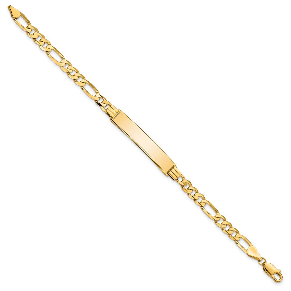 14k Polished Solid Chain/Solid Plate Flat Figaro Link 33.5x7mm Plate 8 inch ID Bracelet