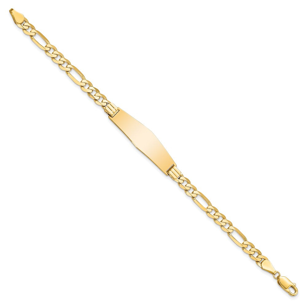 14k Polished Solid Chain/Solid Plate Flat Figaro Link Soft Diamond Shape 33x9mm Plate 7 inch ID Bracelet