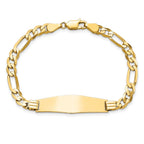 14k Polished Solid Chain/Solid Plate Flat Figaro Link Soft Diamond Shape 33x9mm Plate 7 inch ID Bracelet