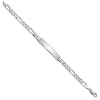14k White Gold Polished Solid Chain/Solid Plate Figaro Link 33.5x7mm Plate 8 inch ID Bracelet