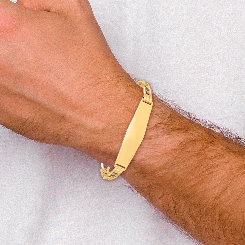 14k Polished Solid Chain/Solid Plate Anchor Link Soft Diamond Shape 37.5x11mm Plate 8 inch ID Bracelet