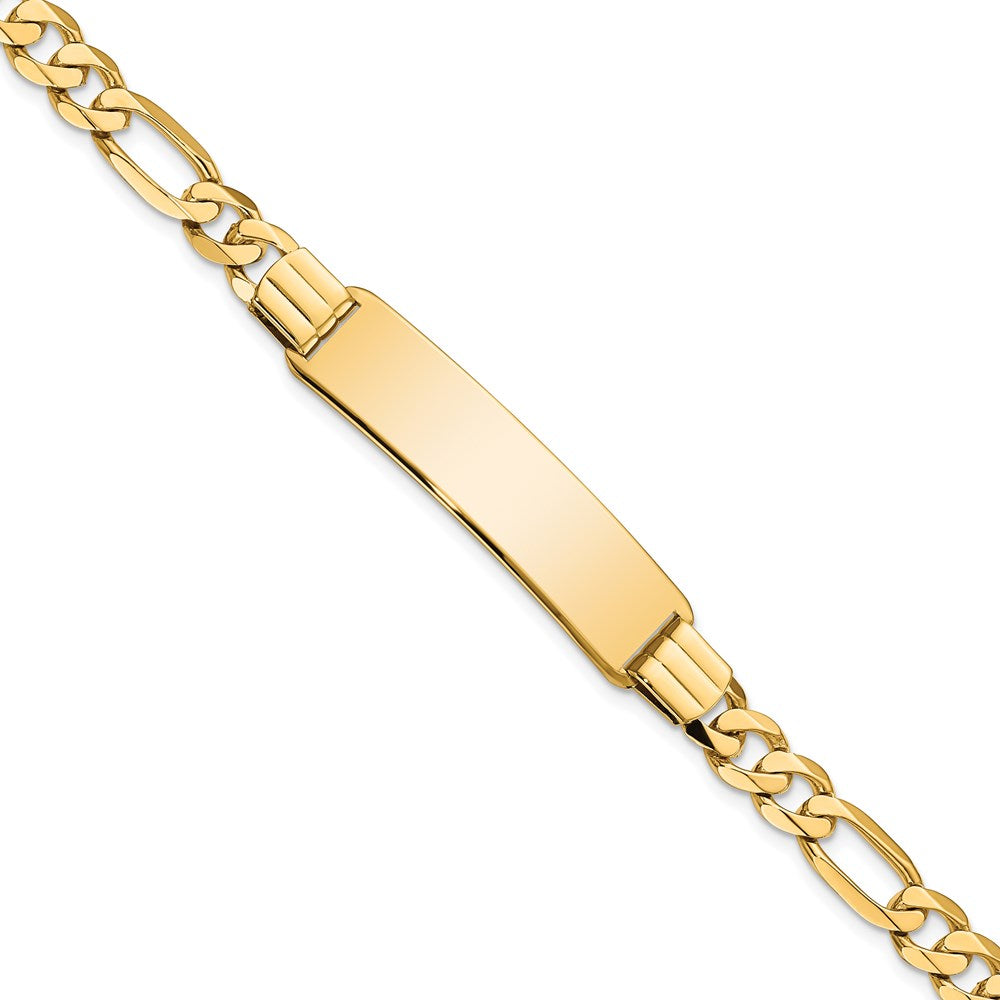 14k Polished Solid Chain/Solid Plate Flat Figaro Link 36.5x9mm Plate 7 inch ID Bracelet
