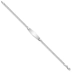 14k White Gold Polished Solid Chain/Solid Plate Flat Curb Link Soft Diamond Shape 24.5x7.5mm Plate 7 inch ID Bracelet