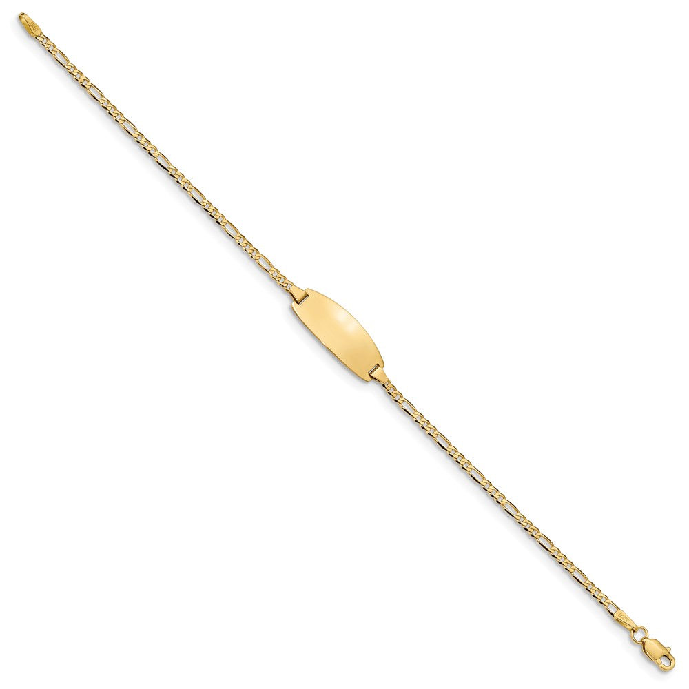 14k Polished Solid Chain/Solid Plate Figaro Link Oval 18.5x7.5mm Plate 6 inch Baby/Child ID Bracelet