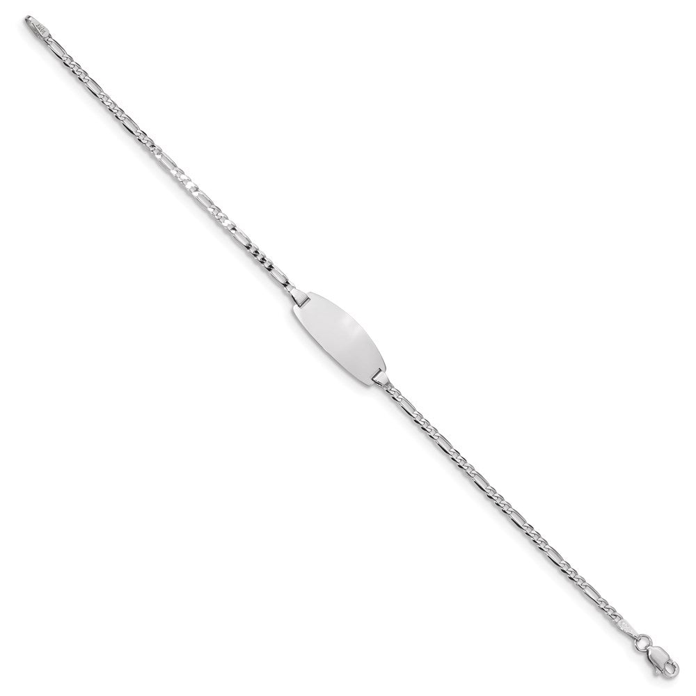 14k White Gold Polished Solid Chain/Solid Plate Figaro Link Oval 18.5x7.5mm Plate 6 inch Baby/Child ID Bracelet