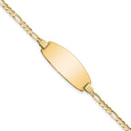 14k Polished Solid Chain/Solid Plate Figaro Link Oval 24x10.5mm Plate 8 inch ID Bracelet