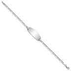 14k White Gold Polished Solid Chain/Solid Plate Figaro Link Oval 24x10.5mm Plate 7 inch ID Bracelet