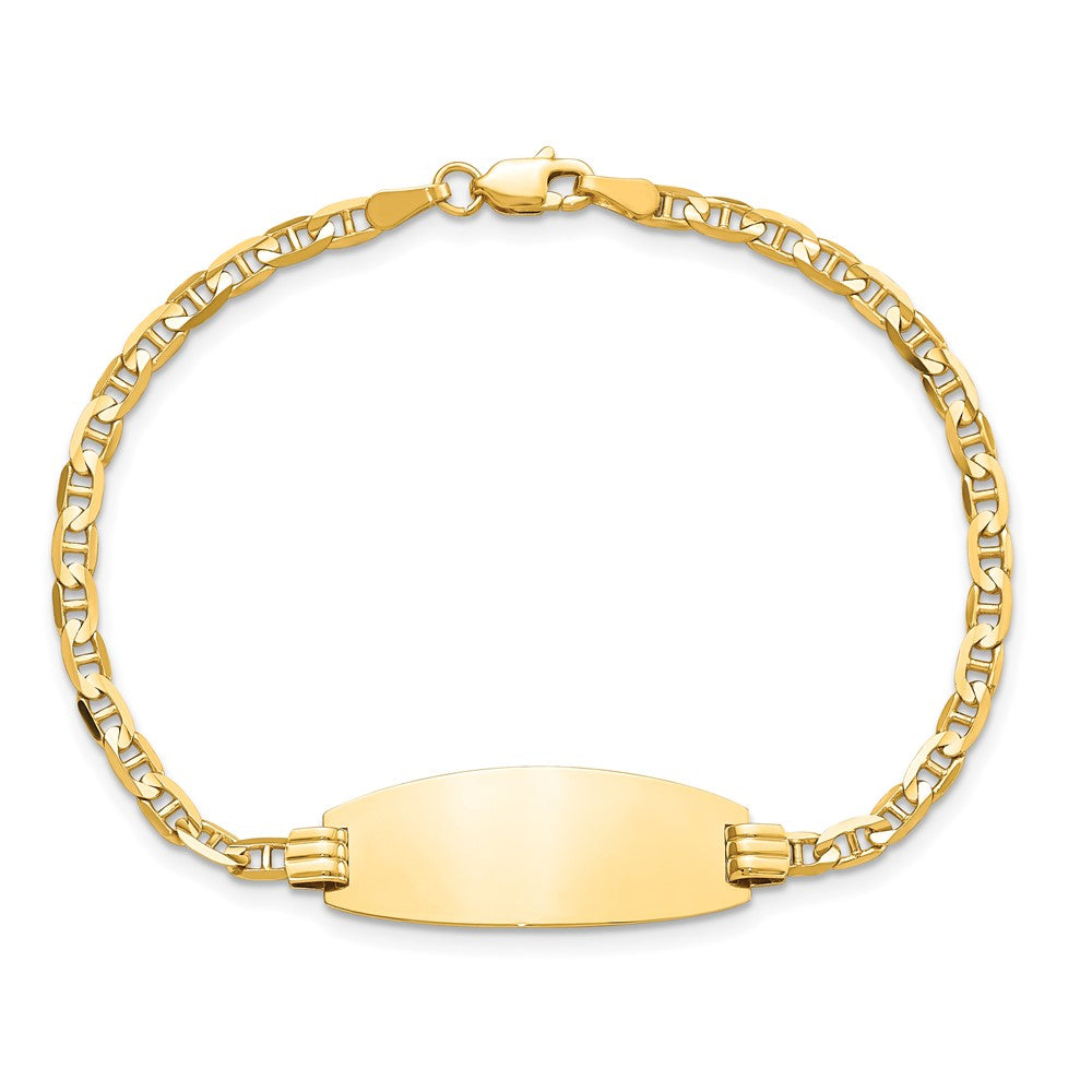 14k Polished Solid Chain/Solid Plate Anchor Link Oval 24x10.5mm Plate 7 inch ID Bracelet