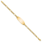 14k Polished Semi-Solid Chain/Solid Plate Figaro Link Oval 26.5x11.5mm Plate 8 inch ID Bracelet