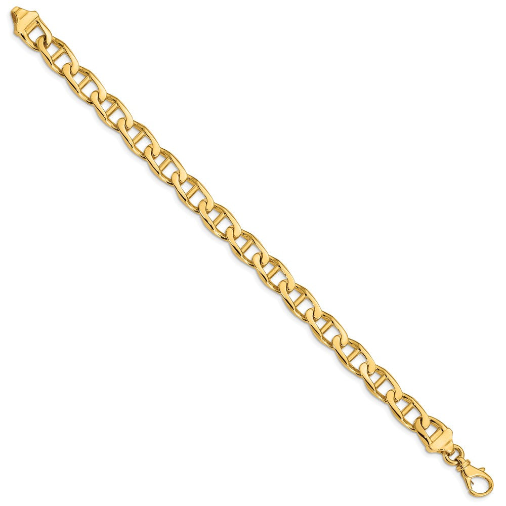 14K 9mm Hand Polished Fancy Anchor Link with Fancy Lobster Clasp Bracelet