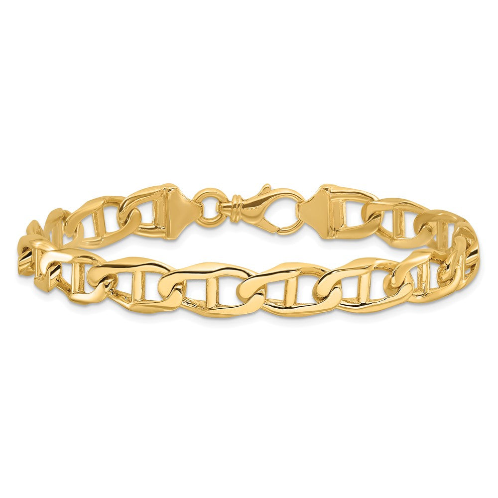 14K 9mm Hand Polished Fancy Anchor Link with Fancy Lobster Clasp Bracelet