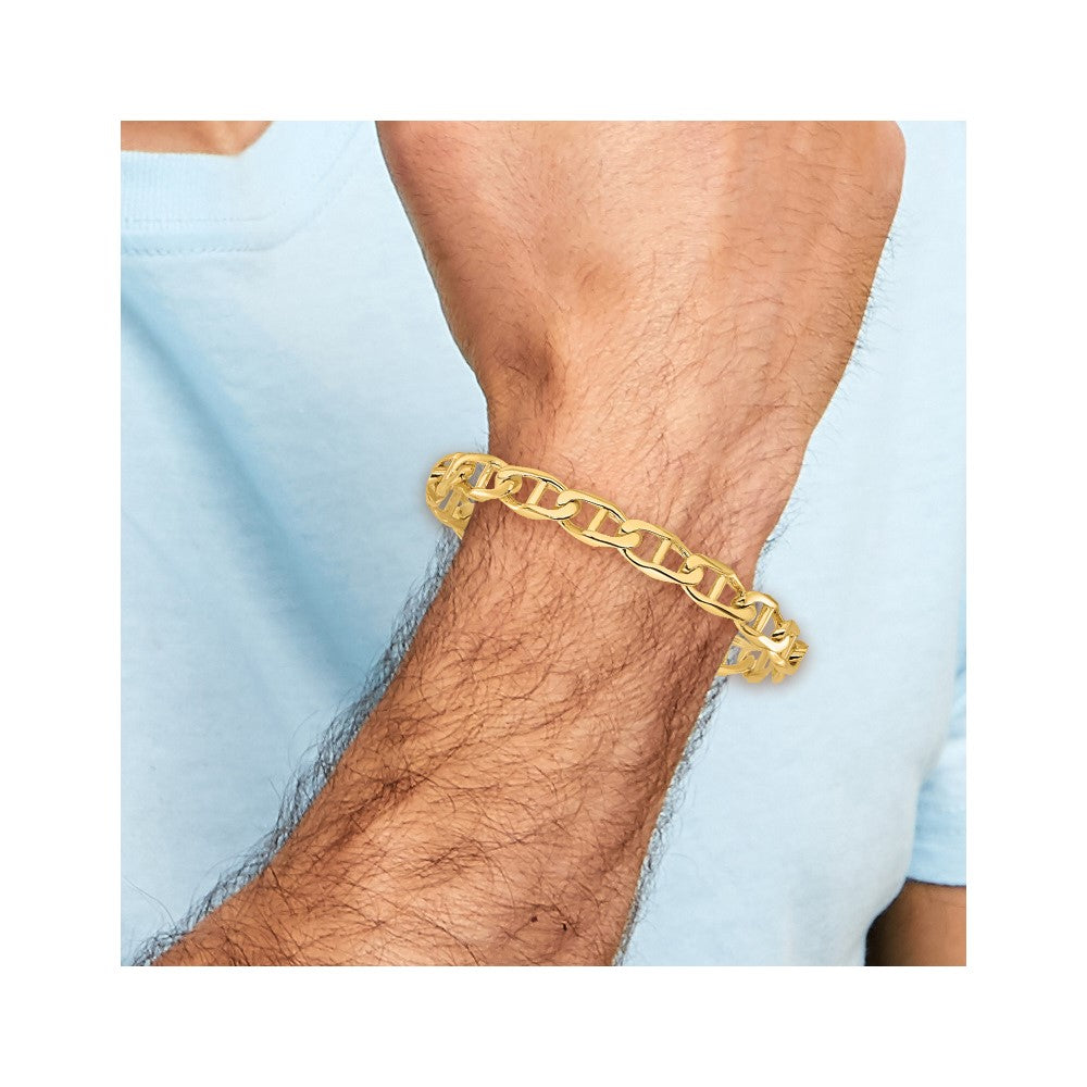 14K 9mm Hand Polished Fancy Anchor Link with Fancy Lobster Clasp Bracelet