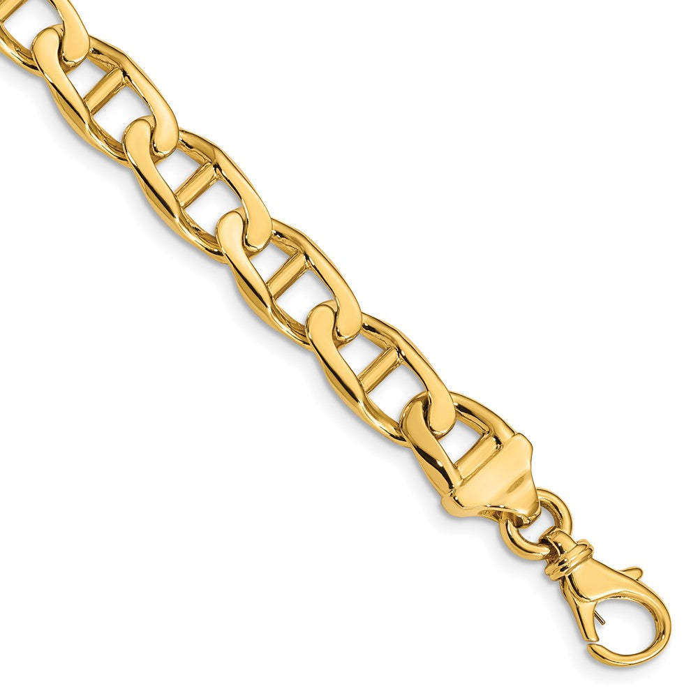 14K 9mm Hand Polished Fancy Anchor Link with Fancy Lobster Clasp Bracelet